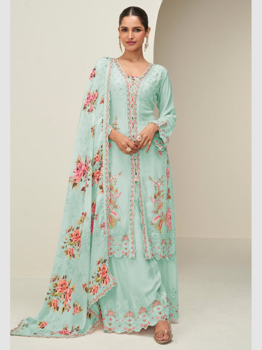 Elegant Turquoise Floral AHP - Indian Dress House 786
