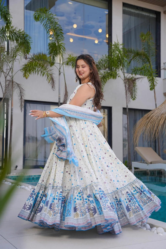 Elegant White & Blue Floral LC 11006 FVD - Indian Dress House 786