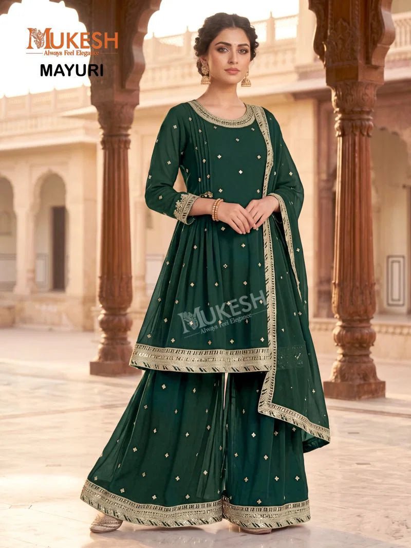 Embroidered Faux Georgette Sharara Set with Dupatta MM FVD - Indian Dress House 786