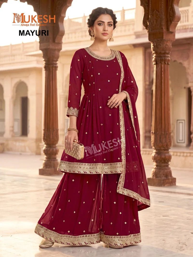 Embroidered Faux Georgette Sharara Set with Dupatta MM FVD - Indian Dress House 786