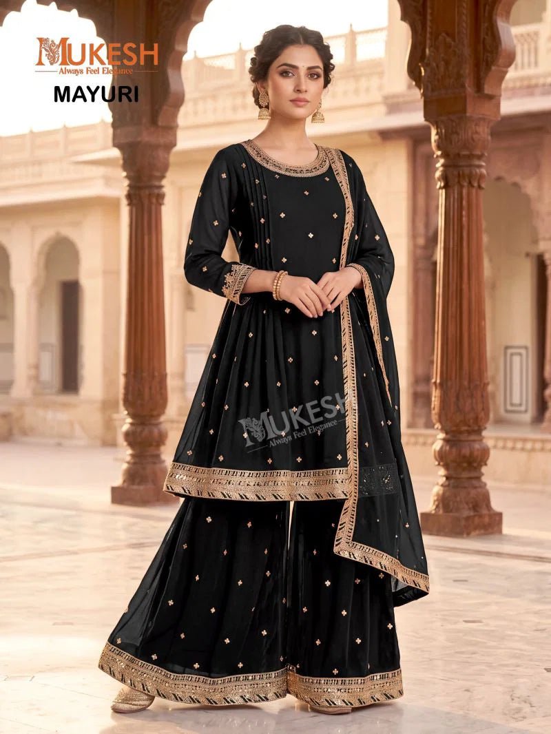 Embroidered Faux Georgette Sharara Set with Dupatta MM FVD - Indian Dress House 786