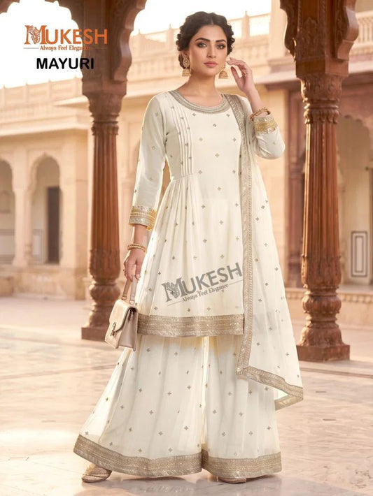 Embroidered Faux Georgette Sharara Set with Dupatta MM FVD - Indian Dress House 786