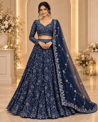 Exclusive Blue & Gold Floral DPL - Indian Dress House 786