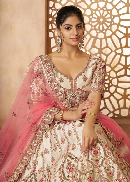 Exclusive Cream & Pink Floral KFBL - Indian Dress House 786