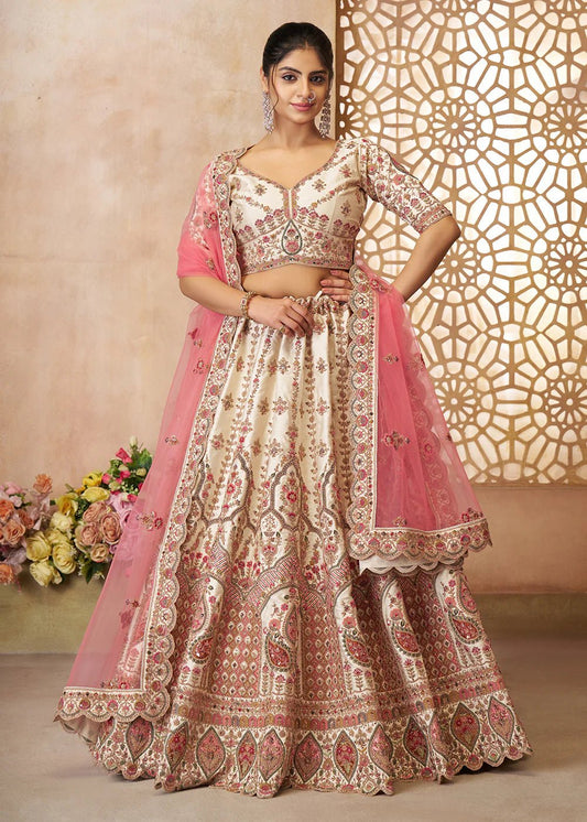 Exclusive Cream & Pink Floral KFBL - Indian Dress House 786
