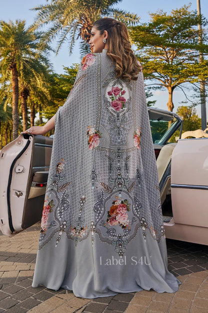 Exclusive Grey Floral Cape SHIV - Indian Dress House 786