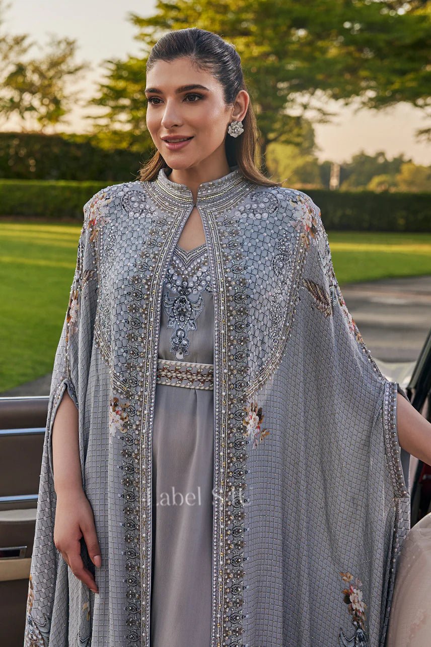 Exclusive Grey Floral Cape SHIV - Indian Dress House 786
