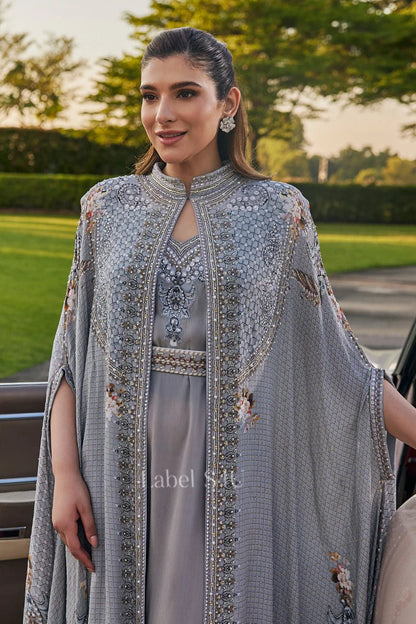 Exclusive Grey Floral Cape SHIV - Indian Dress House 786