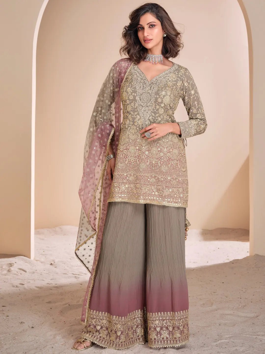 Exclusive Multi Color Grey & Purple SYANA - Indian Dress House 786