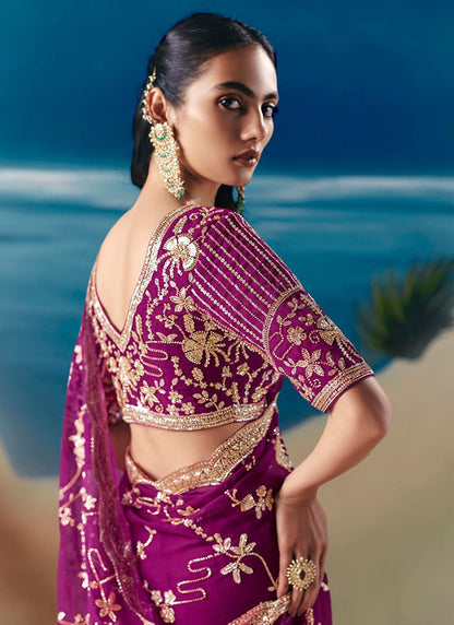 Exclusive Purple Floral KCH Saree - Indian Dress House 786