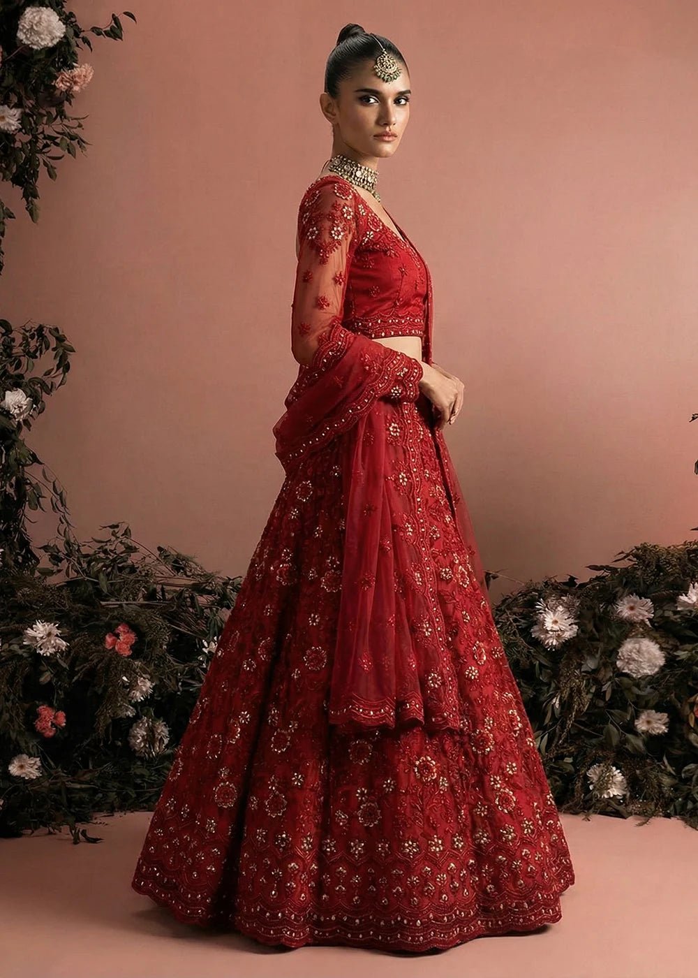 Exclusive Red Floral Bridal AZBL - Indian Dress House 786