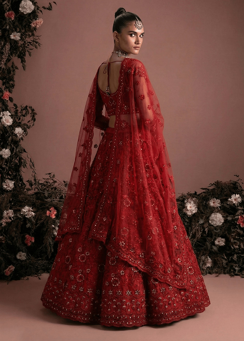 Exclusive Red Floral Bridal AZBL - Indian Dress House 786