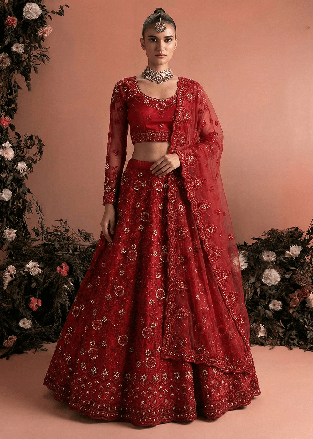 Exclusive Red Floral Bridal AZBL - Indian Dress House 786