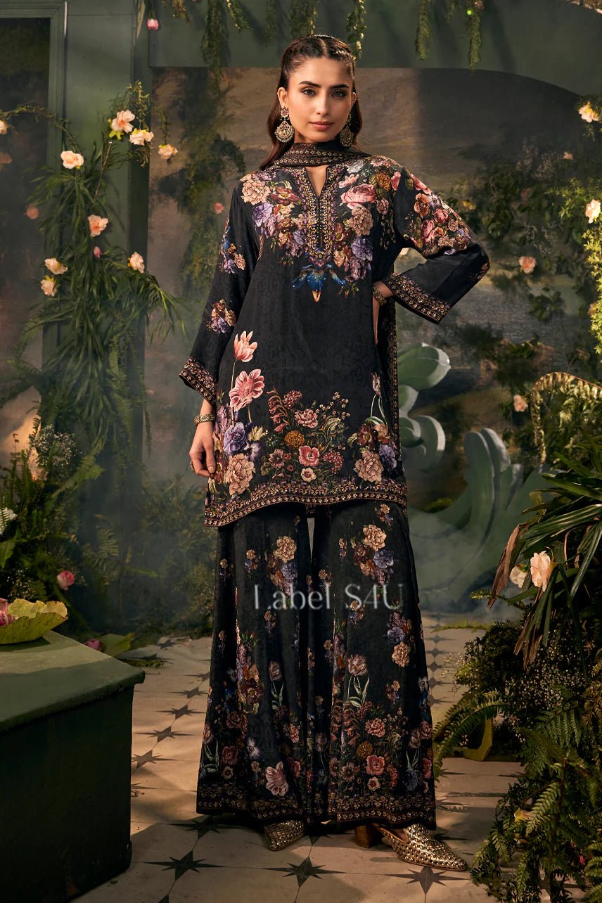 Exquisite Black Floral Sharara SHIV - Indian Dress House 786
