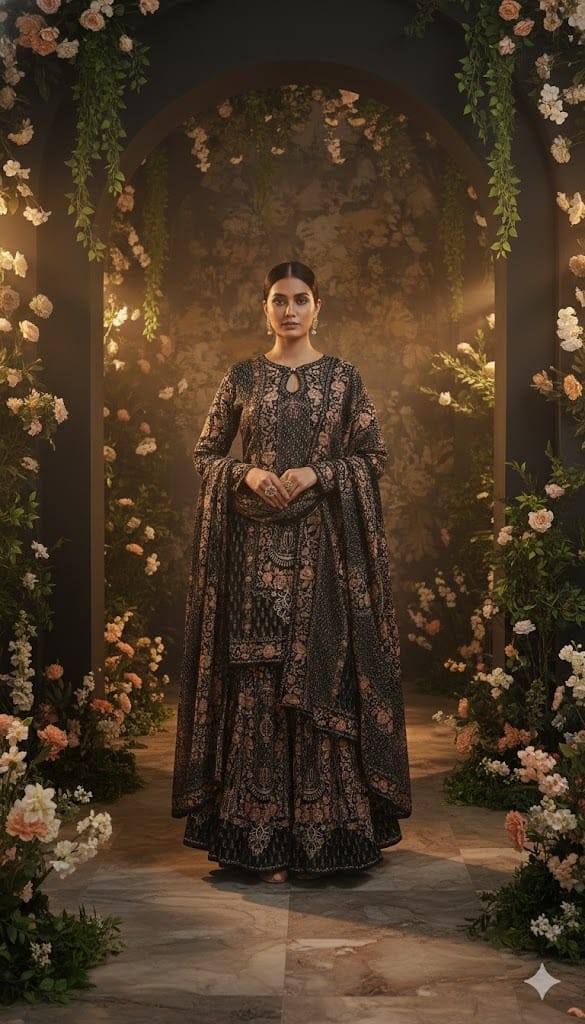 Exquisite Black Floral SHIV - Indian Dress House 786