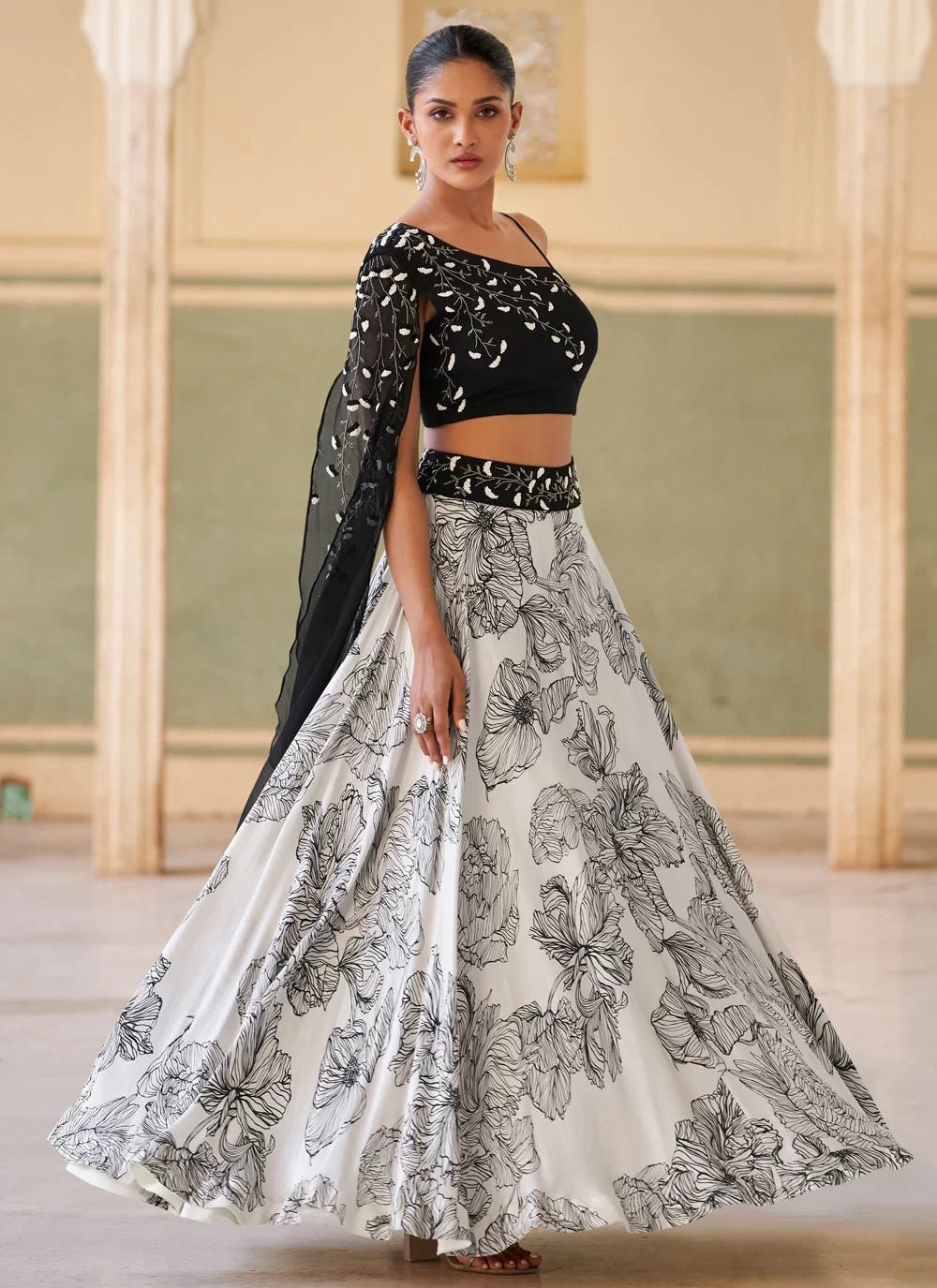 black and silver indian dress Lehenga Black And Silver Indian Dress Black Organza Silk Wedding Mirror Look Designer Lehenga Choli For