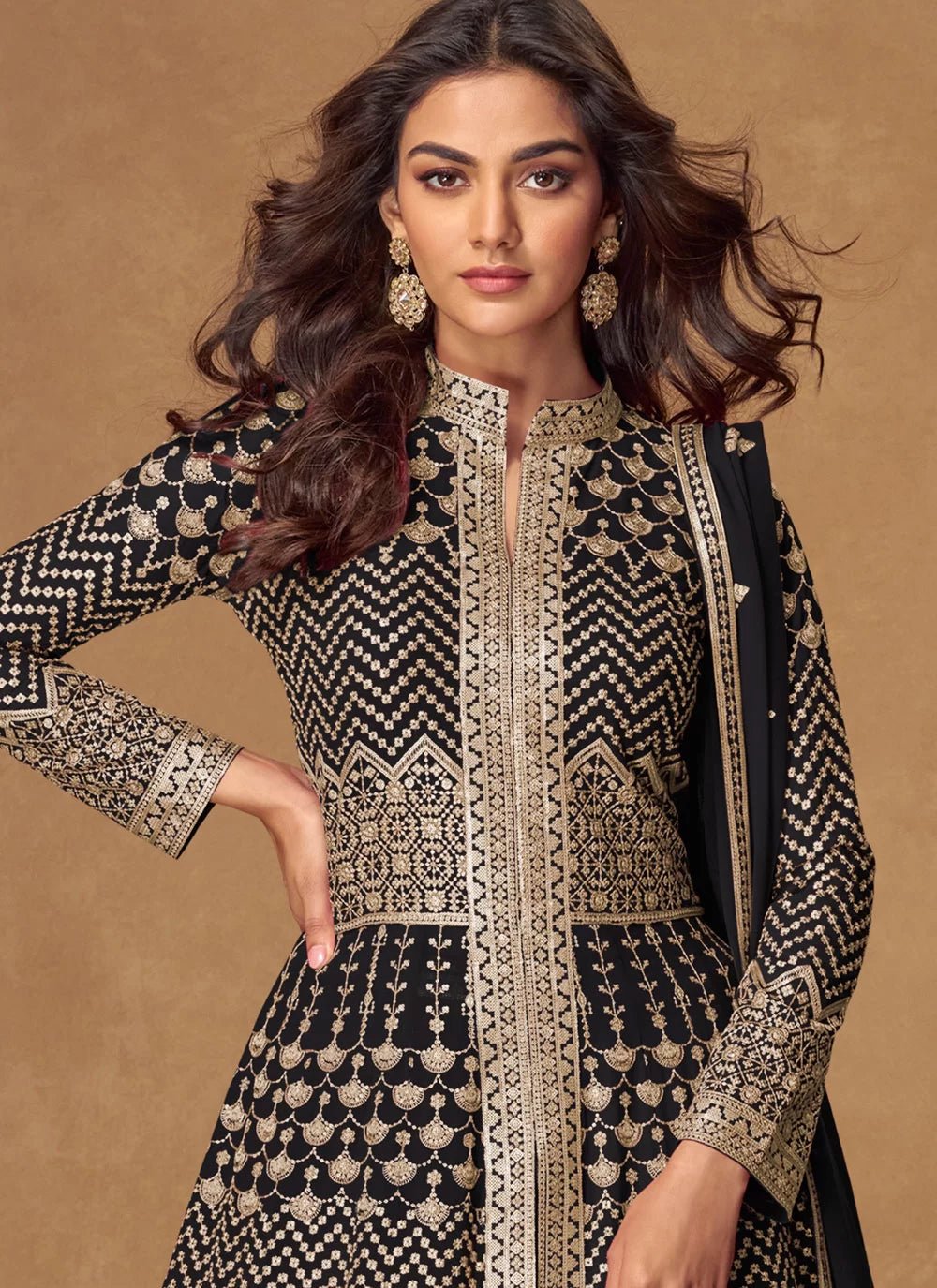 Exquisite Black & Gold AMGA - Indian Dress House 786