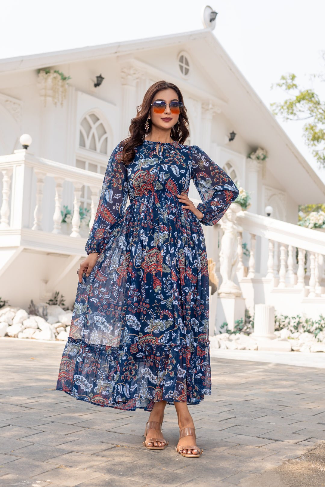 Exquisite Floral Blue 498 MSK - Indian Dress House 786