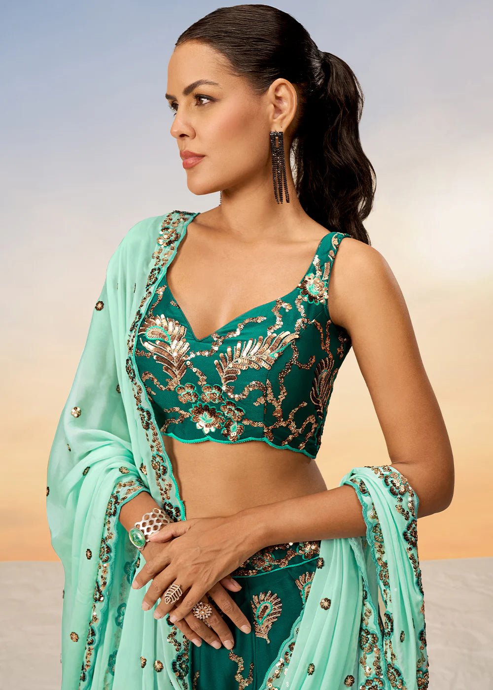 Exquisite Green Floral ACLS - Indian Dress House 786