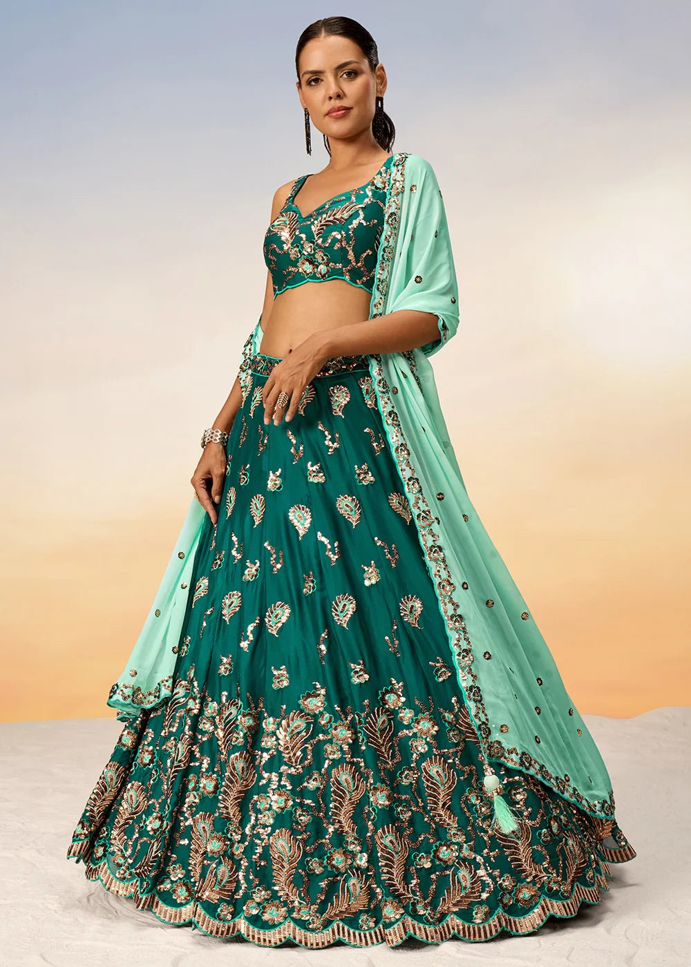 Exquisite Green Floral ACLS - Indian Dress House 786
