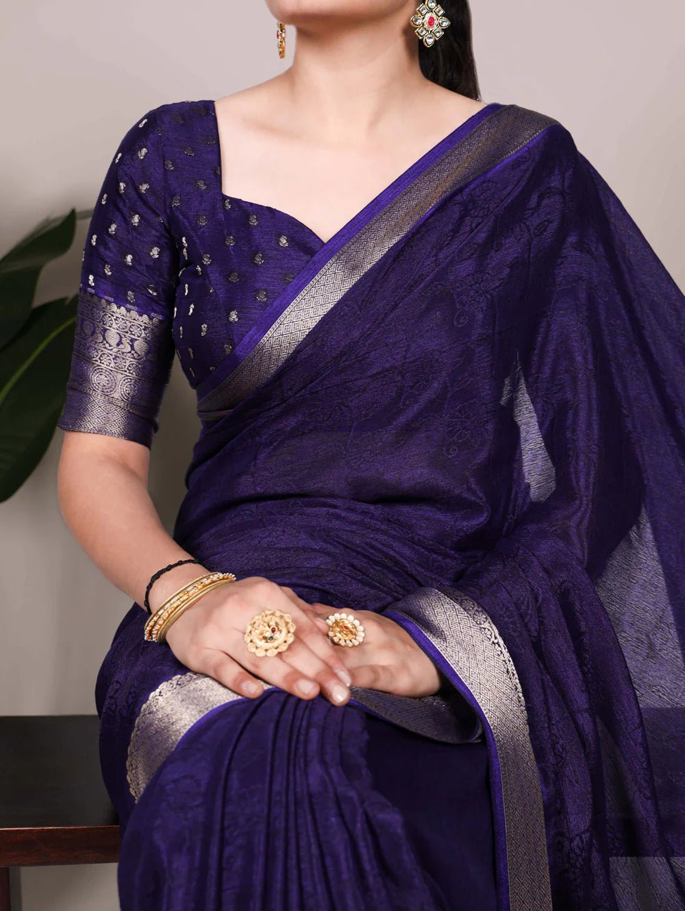 Exquisite Navy Blue YF Saree - Indian Dress House 786