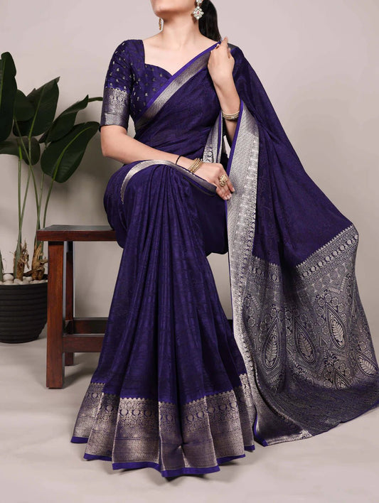 Exquisite Navy Blue YF Saree - Indian Dress House 786