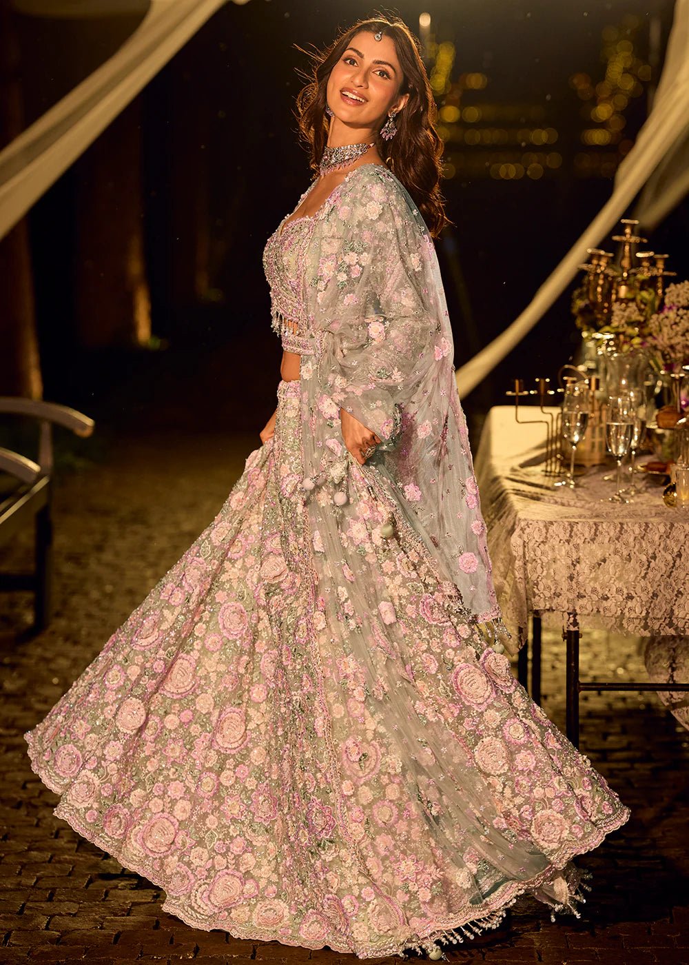 Exquisite Pastel Mink & Green SYRL - Indian Dress House 786