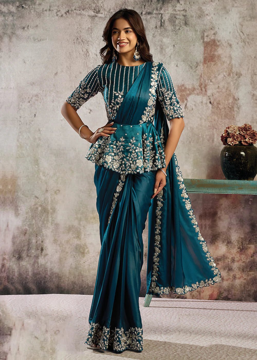 Exquisite Teal MHSS Saree - Indian Dress House 786