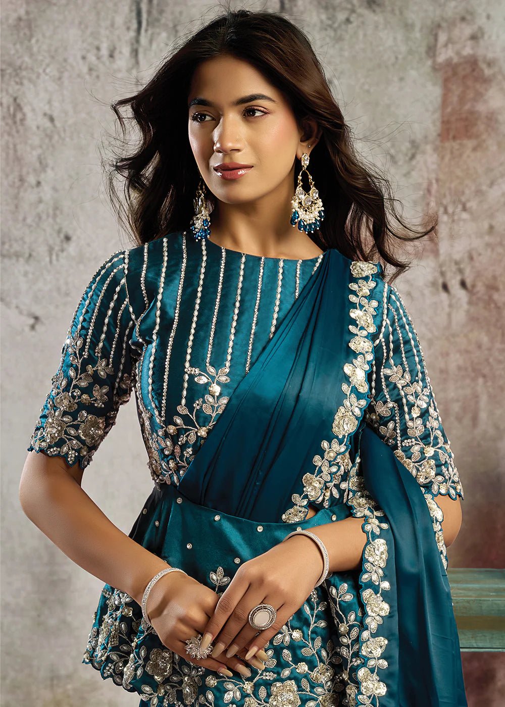 Exquisite Teal MHSS Saree - Indian Dress House 786