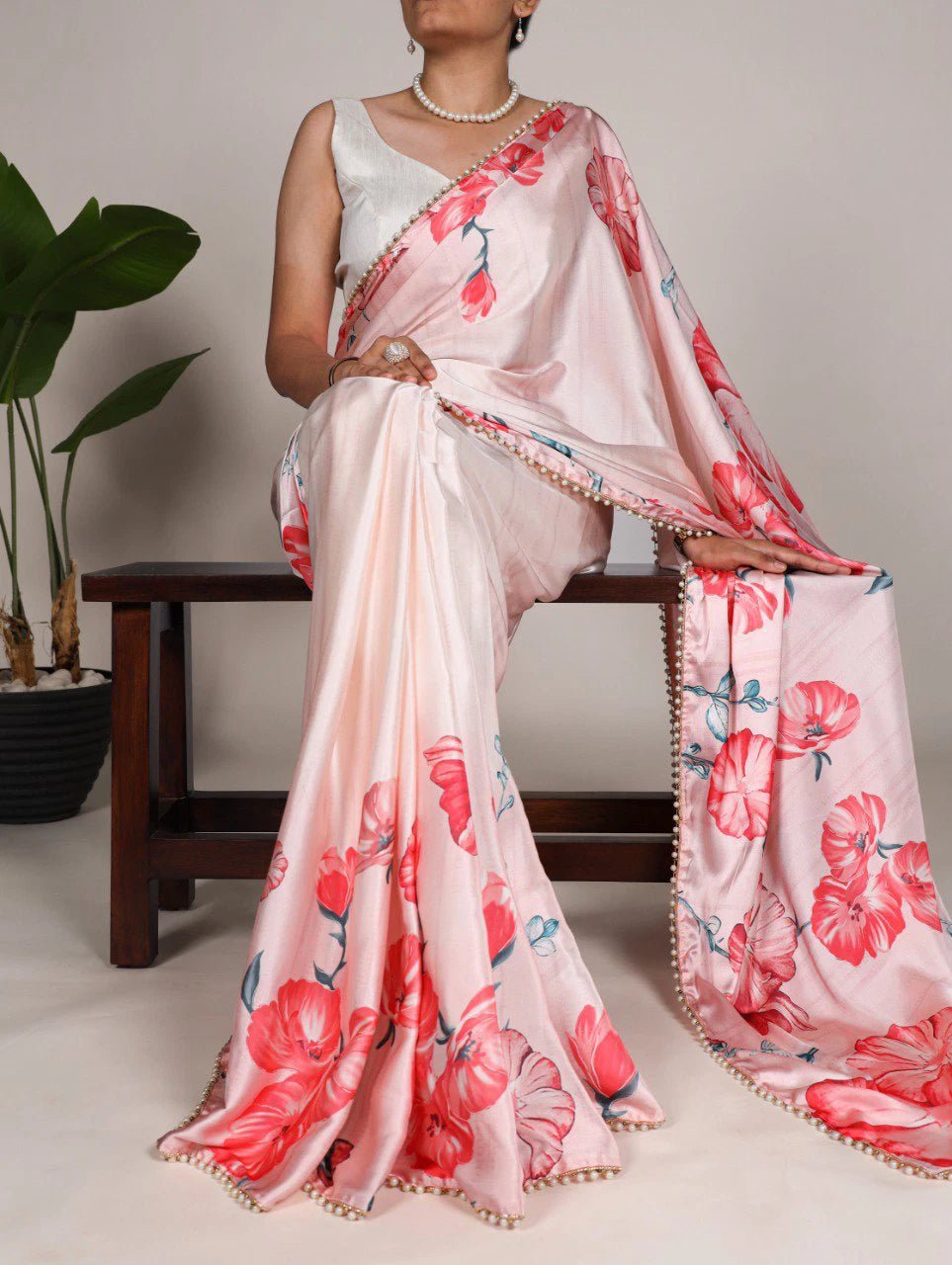 Floral Abstract Red BTS SAREE - Indian Dress House 786