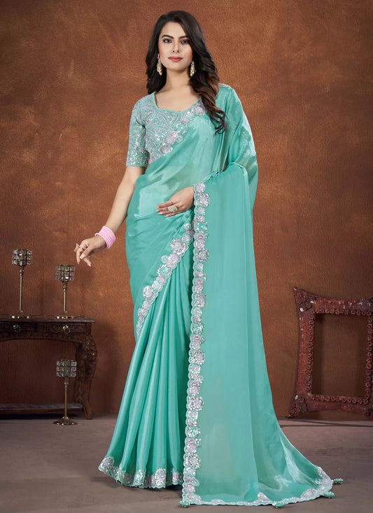 Floral Aqua Blue MC MMS 24008 SAREE - Indian Dress House 786