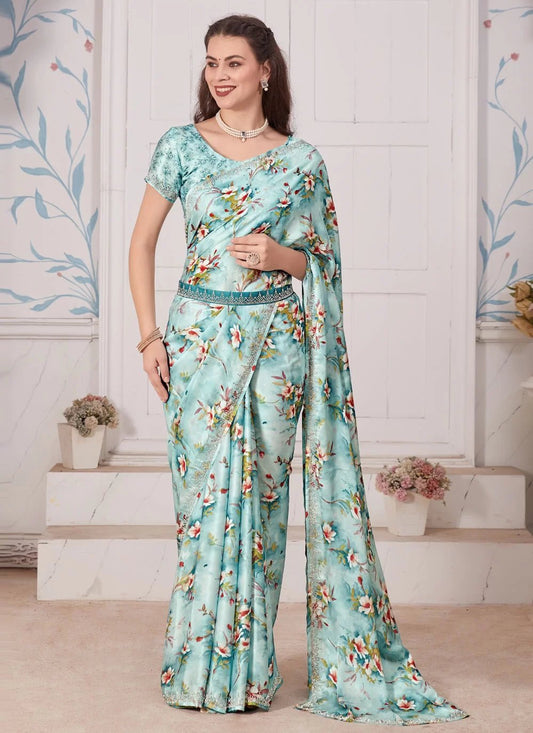 Floral Aqua MH 696 Saree - Indian Dress House 786
