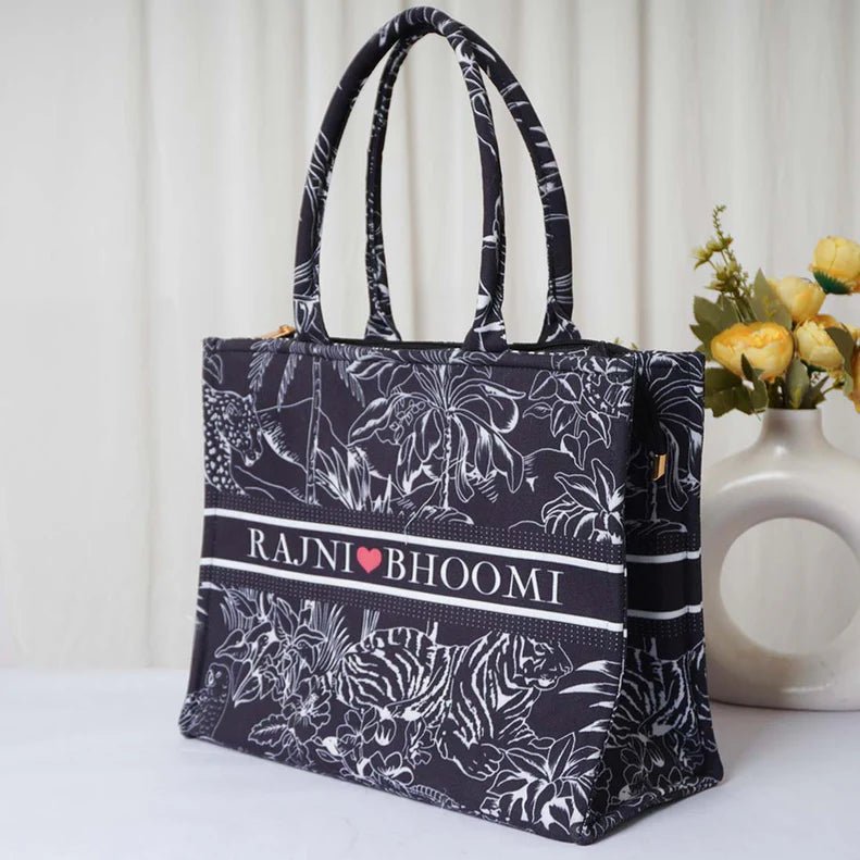 Floral Black Abstract Tote Bag - Indian Dress House 786