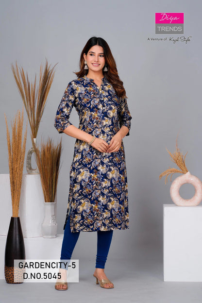 Floral Blue & Gold GC 5045 FVD - Indian Dress House 786