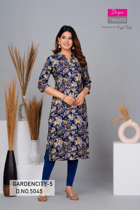 Floral Blue & Gold GC 5045 FVD - Indian Dress House 786