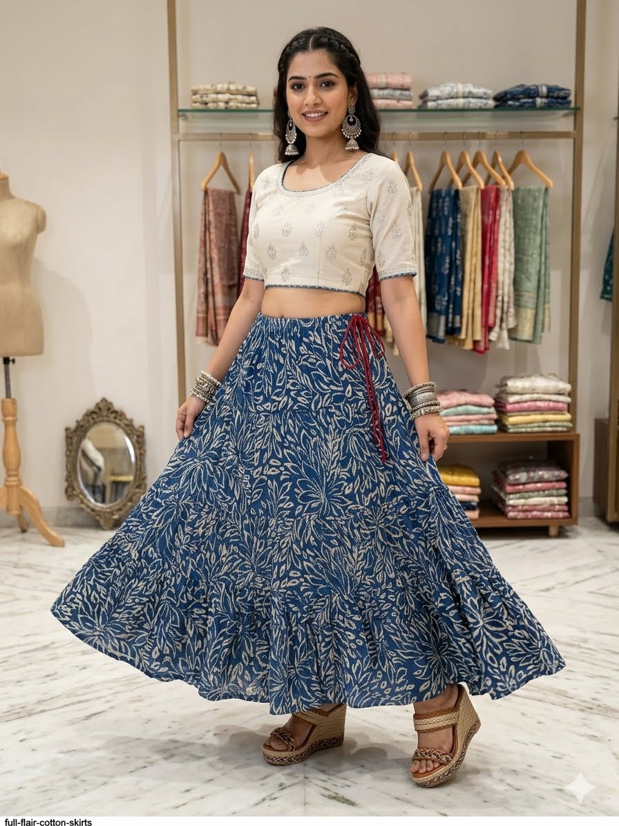 Floral Blue Skirt - Indian Dress House 786