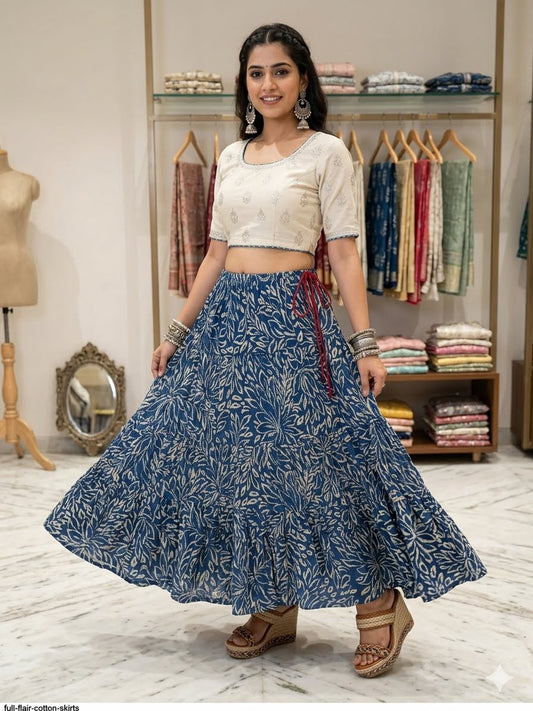 Floral Blue Skirt - Indian Dress House 786