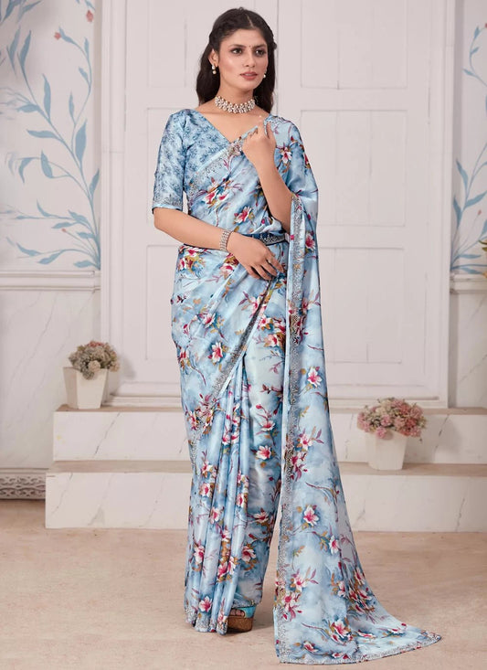Floral Blue Sty MH 696 Saree - Indian Dress House 786