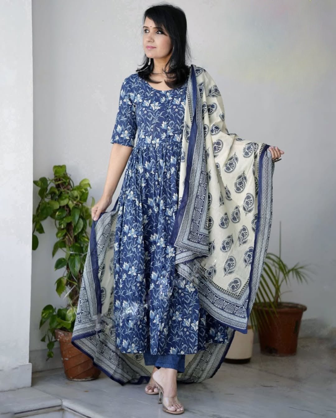 Floral Blue & White AVL FVD - Indian Dress House 786