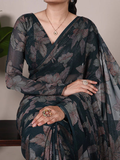 Floral Bottle Green YS Saree - Indian Dress House 786