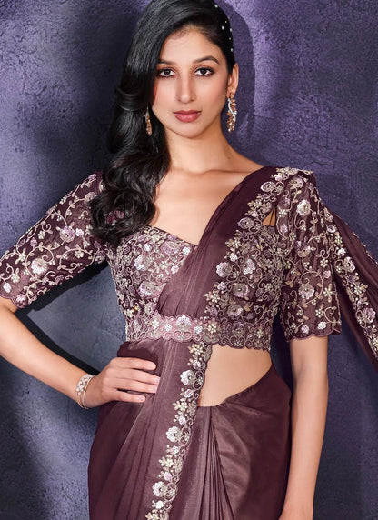 Floral Elgeant Brown MMR Saree - Indian Dress House 786