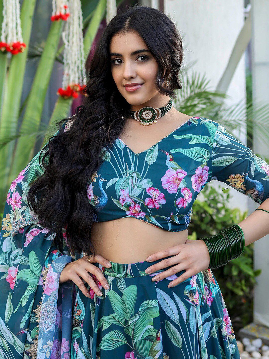 Floral Green & M Pink JGL - Indian Dress House 786