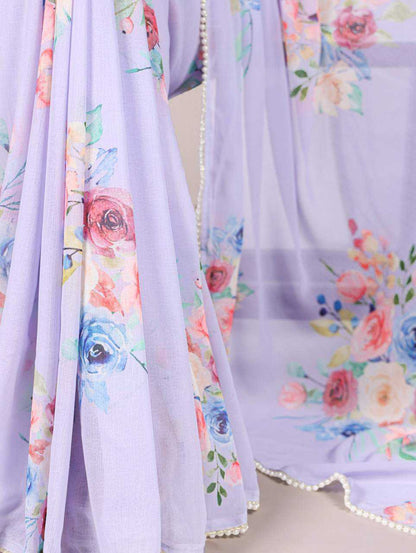 Floral Lavender YNF Saree - Indian Dress House 786