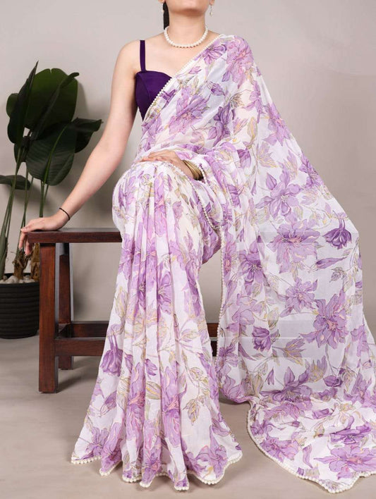 Floral Lavender YNF Saree - Indian Dress House 786