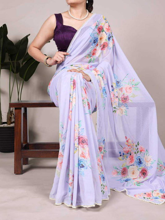 Floral Lavender YNF Saree - Indian Dress House 786