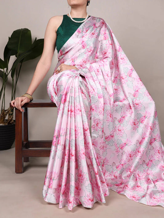 Floral Light Pink YF Saree - Indian Dress House 786