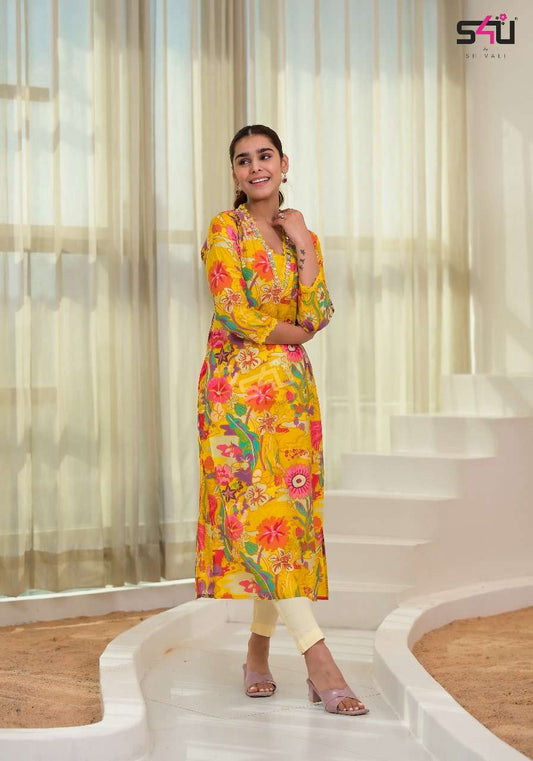 Floral Multi Color Yellow S4UG 04 FVD - Indian Dress House 786