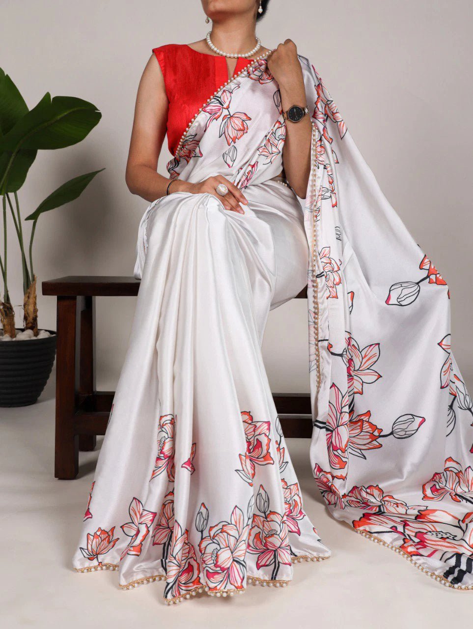 Floral Off White BTS SAREE - Indian Dress House 786