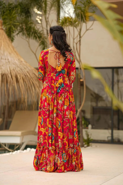 Floral Red & Yellow MC LC 11007 FVD - Indian Dress House 786