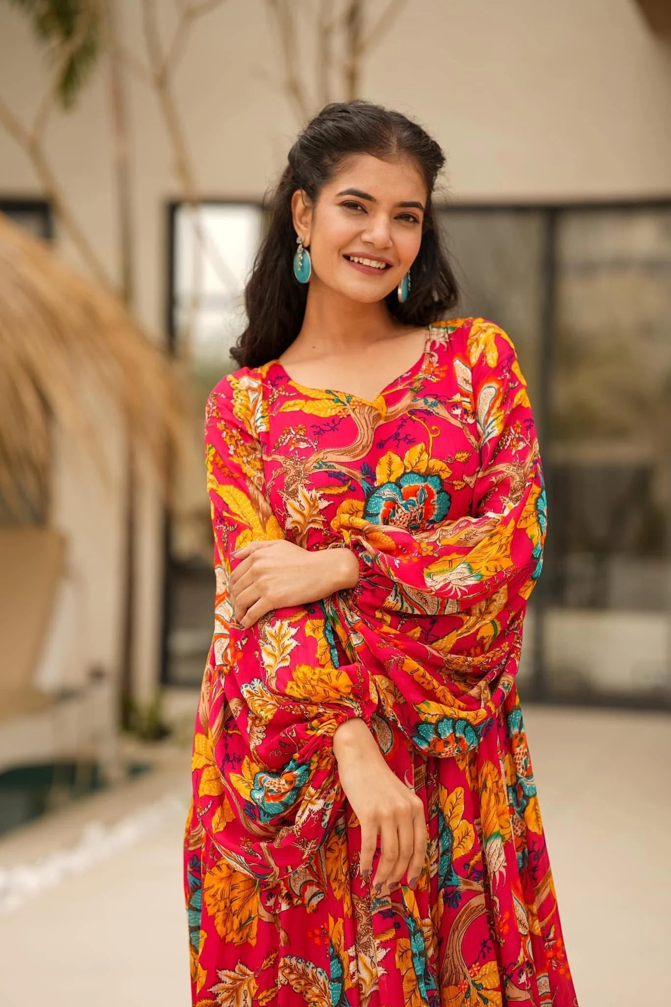 Floral Red & Yellow MC LC 11007 FVD - Indian Dress House 786